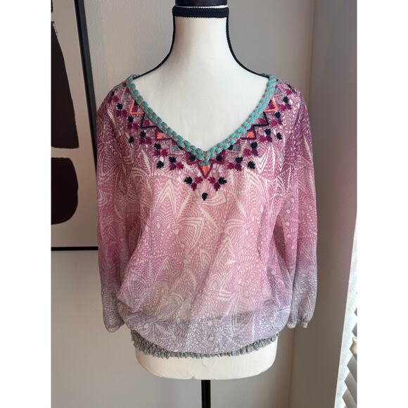 Akemi + Kin for Anthropologie Embroidered Ombré Blouse | Size L - Picture 11 of 11